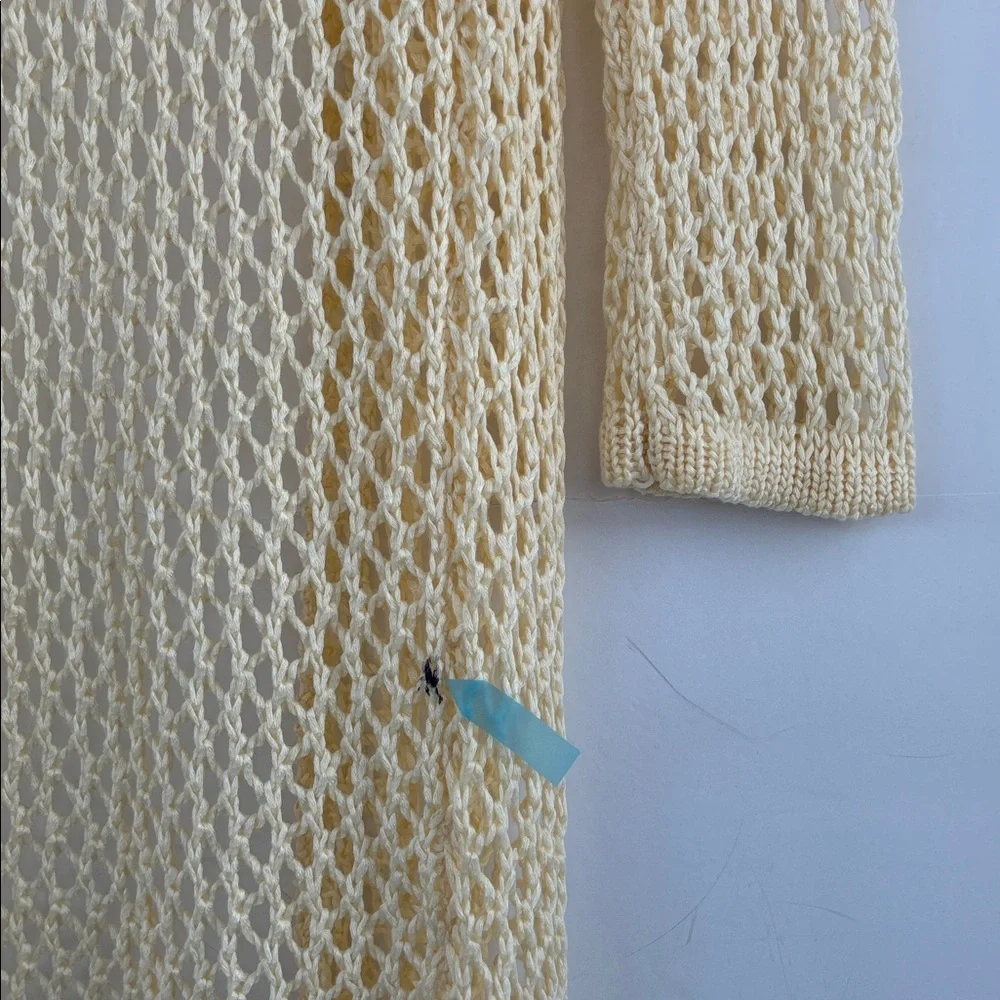 POL Women’s Cream Crochet Knitwear Boho Bohemian Open Front Cardigan Size Small
